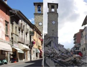 Il corso di Amatrice prima e dopo il terremoto